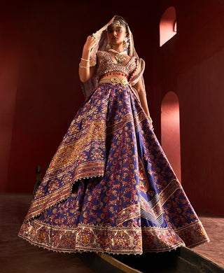 Purple Kani Silk Lehenga Set by Aditi Gupta available on Indiaspopup.com