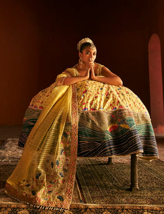 Yellow Paithani Silk Lehenga Set by Aditi Gupta available on Indiaspopup.com