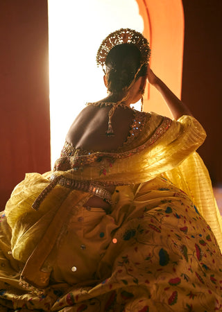 Yellow Paithani Silk Lehenga Set by Aditi Gupta available on Indiaspopup.com