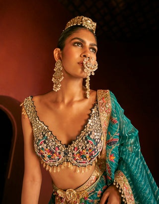 Teal Blue Paithani Silk Lehenga Set by Aditi Gupta available on Indiaspopup.com