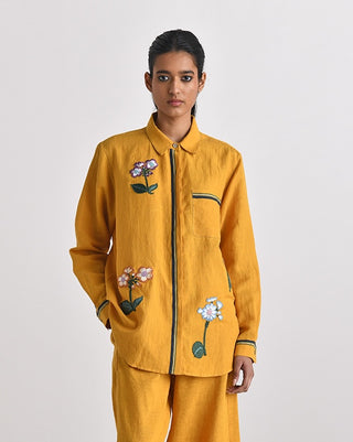 Cosenza Mustard Embroidered Shirt by Payal Pratap available on Indiaspopup.com