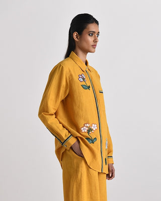 Cosenza Mustard Embroidered Shirt by Payal Pratap available on Indiaspopup.com