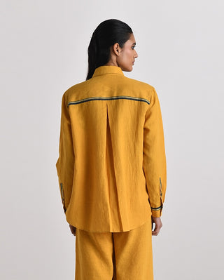 Cosenza Mustard Embroidered Shirt by Payal Pratap available on Indiaspopup.com