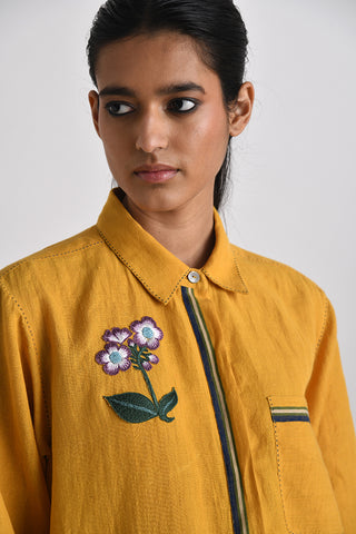 Cosenza Mustard Embroidered Shirt by Payal Pratap available on Indiaspopup.com