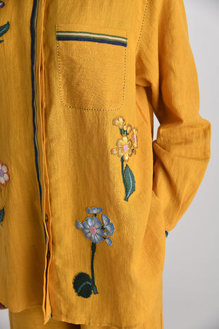 Cosenza Mustard Embroidered Shirt by Payal Pratap available on Indiaspopup.com