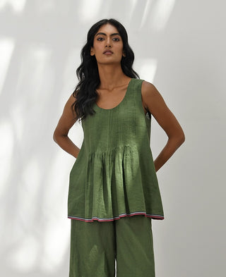 Molfetta Olive Green Pin-Tuck Top by Payal Pratap available on Indiaspopup.com