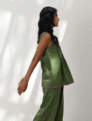 Molfetta Olive Green Pin-Tuck Top by Payal Pratap available on Indiaspopup.com