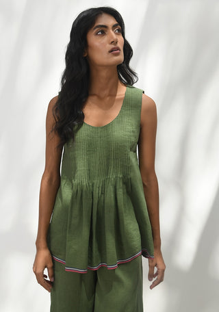 Molfetta Olive Green Pin-Tuck Top by Payal Pratap available on Indiaspopup.com