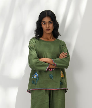 Vittoria Olive Green Embroidered Top by Payal Pratap available on Indiaspopup.com