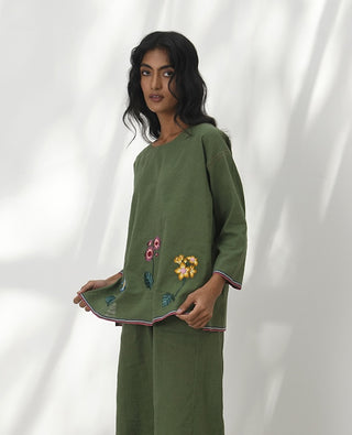 Vittoria Olive Green Embroidered Top by Payal Pratap available on Indiaspopup.com