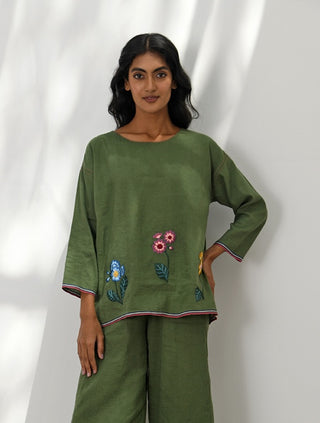 Vittoria Olive Green Embroidered Top by Payal Pratap available on Indiaspopup.com