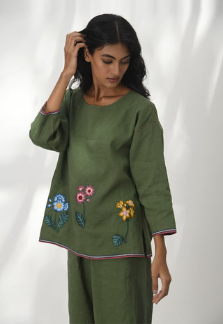 Vittoria Olive Green Embroidered Top by Payal Pratap available on Indiaspopup.com