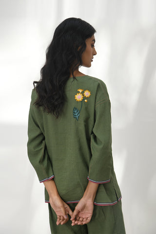 Vittoria Olive Green Embroidered Top by Payal Pratap available on Indiaspopup.com