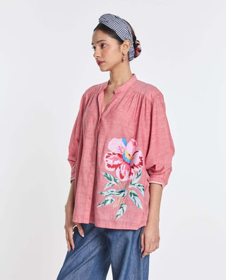 Cotton scabiosa embroidered shirt