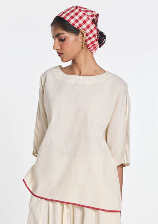 Cotton linen bergamot drop shoulder top