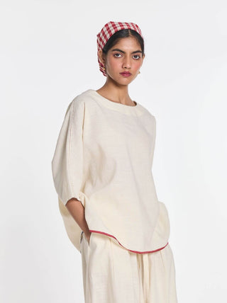 Cotton linen bergamot drop shoulder top