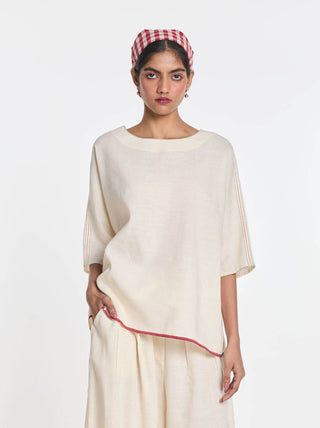 Cotton linen bergamot drop shoulder top