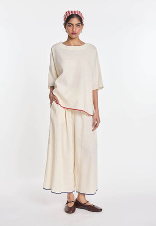 Ivory linen anemone elasticated pant