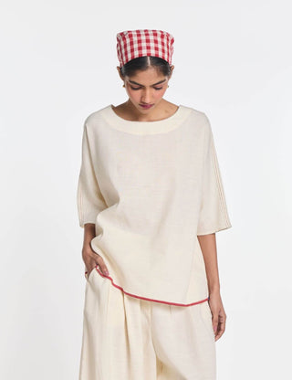 Cotton linen bergamot drop shoulder top