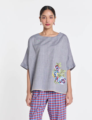 Cotton gray primrose embroidered top