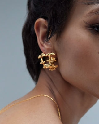 Gold shroom hoop earrings