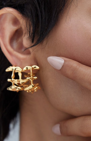 Gold shroom hoop earrings