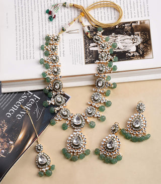 Karalika green polki long necklace set
