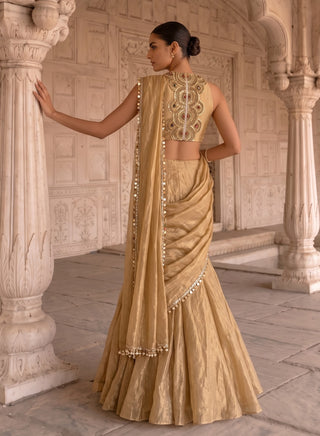 Kanakavali gold pre-draped sari with blouse