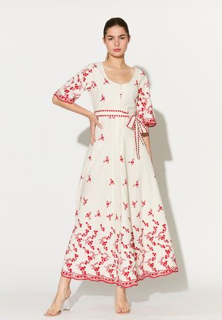 White with red embroidered shirt dress
