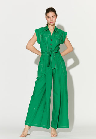 Green plain jumpsuit