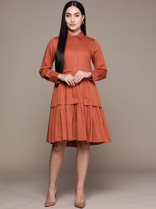 Ritu Kumar-Rust Shirt Dress-INDIASPOPUP.COM