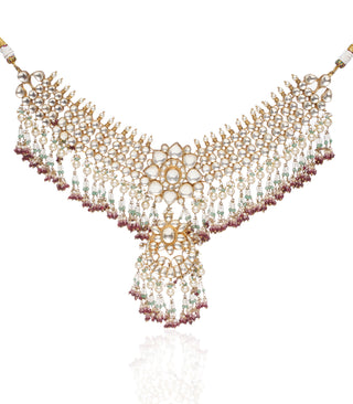 Divya red and green kundan necklace set