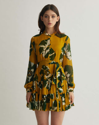 Mustard And Green Floral Short Dress by Koai available on Indiaspopup