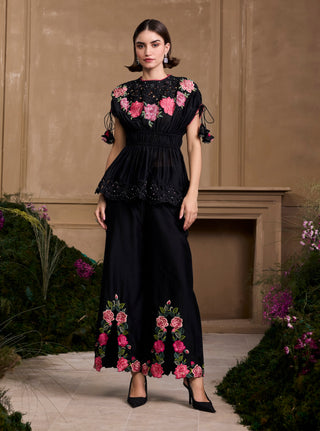 Black rose ruched top and pant