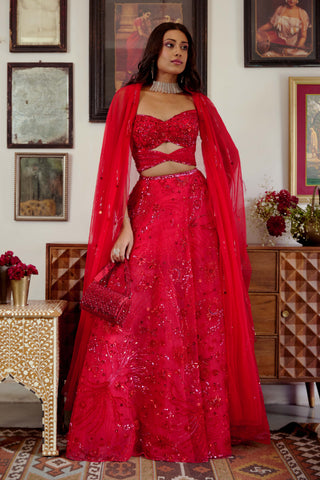 Tia red lehenga set