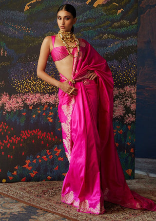 Ekaya-Pink Handwoven Silk Sari And Unstitched Blouse-INDIASPOPUP.COM