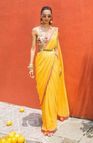 Yellow leheriya georgette sari set