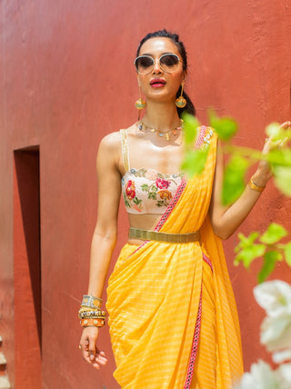 Yellow leheriya georgette sari set