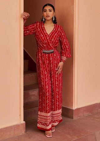 Chhavvi Aggarwal-Red Printed Jumpsuit-INDIASPOPUP.COM