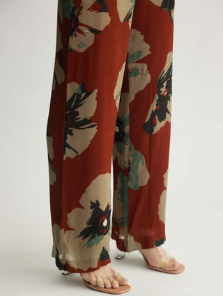 Brown and beige floral pant and cape set