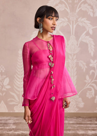 Bright fuchsia peplum jacket and sari set