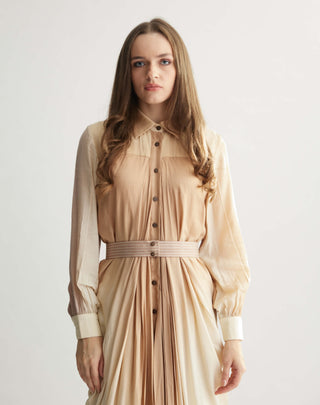 Off-White & Beige Ombre Print Drape Shirt Dress by Koai available on Indiaspopup