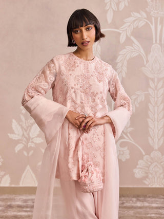 Powder pink embroidered organza kurta set