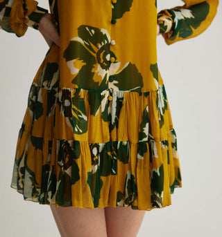 Mustard and green floral short dress