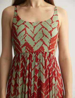 Mint And Red Chevron Sleeveless Long Dress by Koai available on Indiaspopup