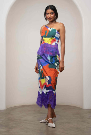 Varen one-shoulder top with midi skirt
