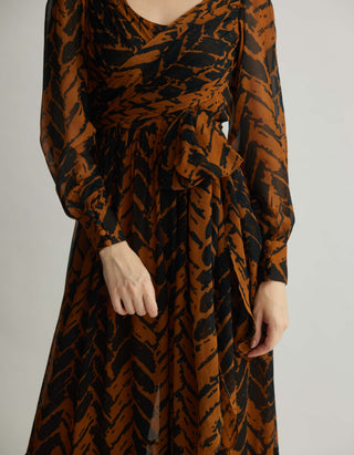 Rust And Black Chevron Print Wrap Jumpsuit by Koai available on Indiaspopup