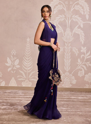 Purple open jacket and sari set