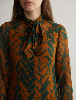 Rust and green chevron print midi dress