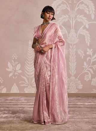 Lilac gold ruffled sari set